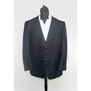 Stanley Blacker 46L Super 100’s 2 Button Black Blazer Blue Stripes Worsted Wool